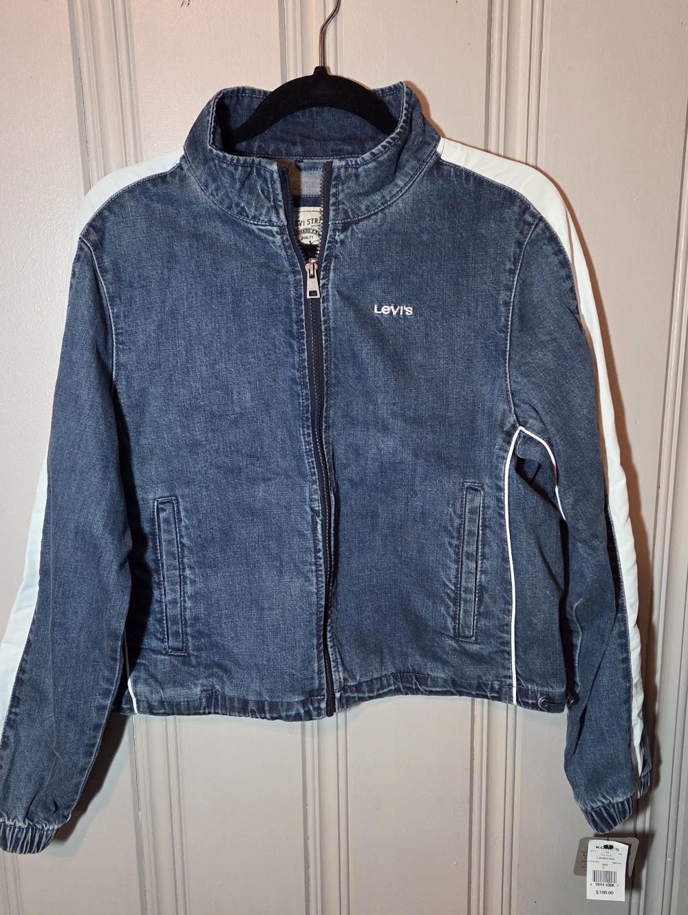Levi’s Y2K Style Cropped Denim Jacket Stripe Sleeve Large